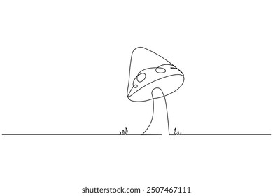 Dibujo continuo de una línea de hongo de icono de Vector de contorno aislado