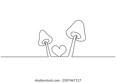 Pilz durchgehende einzeilige Zeichnung von isolierten Umrissvektorsymbol