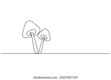 Dibujo continuo de una línea de hongo de icono de Vector de contorno aislado