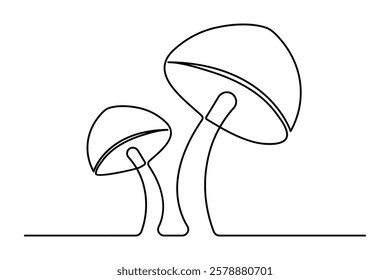 Mushroom continuous one line drawing of outline vector minimalist linear illustration