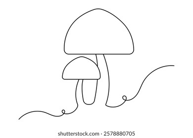 Mushroom continuous one line drawing of outline vector minimalist linear illustration