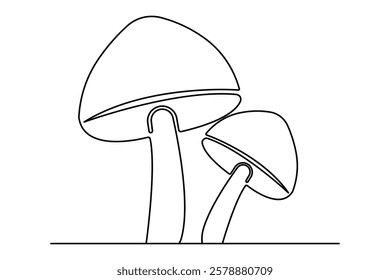 Mushroom continuous one line drawing of outline vector minimalist linear illustration