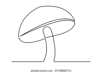 Mushroom continuous one line drawing of outline vector minimalist linear illustration