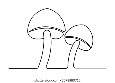 Mushroom continuous one line drawing of outline vector minimalist linear illustration