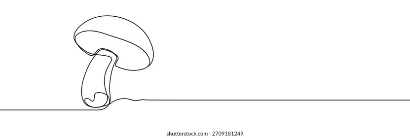 Dibujo continuo de una línea de hongos. Seta dibujada a mano.