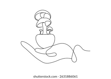 Mushroom continuous one single line art of Nature mushroom vector art illustration
