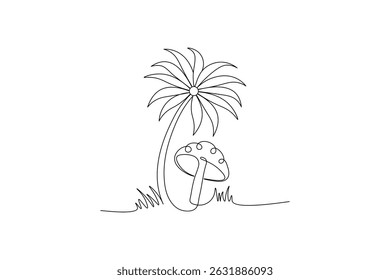 Mushroom continuous one single line art of Nature mushroom vector art illustration
