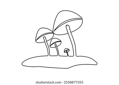 Mushroom continuous one-line art drawing of isolated outline vector design