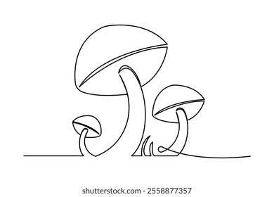 Mushroom continuous one-line art drawing of isolated outline vector design