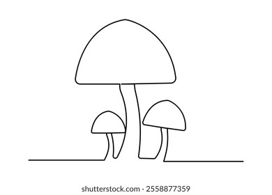 Mushroom continuous one-line art drawing of isolated outline vector design