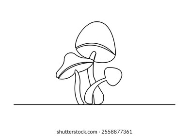 Mushroom continuous one-line art drawing of isolated outline vector design