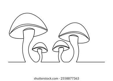 Mushroom continuous one-line art drawing of isolated outline vector design