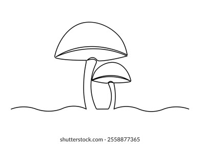 Mushroom continuous one-line art drawing of isolated outline vector design