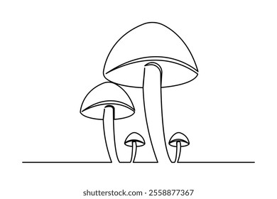 Mushroom continuous one-line art drawing of isolated outline vector design