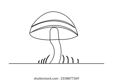 Mushroom continuous one-line art drawing of isolated outline vector design