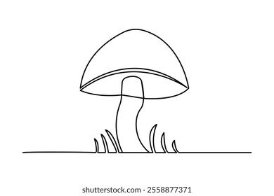 Mushroom continuous one-line art drawing of isolated outline vector design