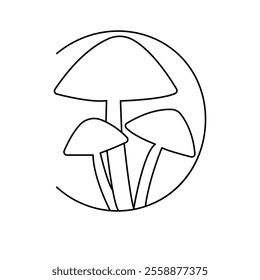 Mushroom continuous one-line art drawing of isolated outline vector design