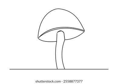 Mushroom continuous one-line art drawing of isolated outline vector design