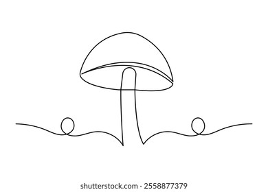 Mushroom continuous one-line art drawing of isolated outline vector design