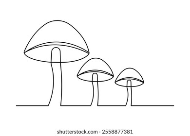 Mushroom continuous one-line art drawing of isolated outline vector design