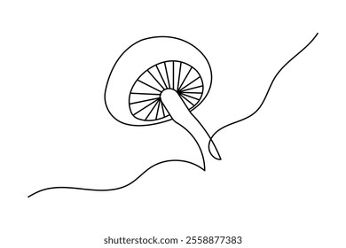 Mushroom continuous one-line art drawing of isolated outline vector design