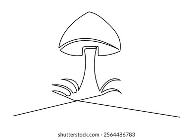 Mushroom continuous single line art and isolated outline vector illustration