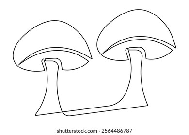 Mushroom continuous single line art and isolated outline vector illustration