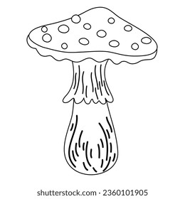 Mushroom contour. Fly agaric mushroom Line and cartoon vector illustration for kids coloring page and book. Inedible mushroom isolated on white background