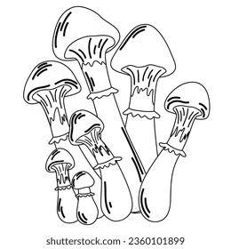 Mushroom contour. Mushroom outline and cartoon vector illustration for kids coloring page and book. Inedible mushroom isolated on white background