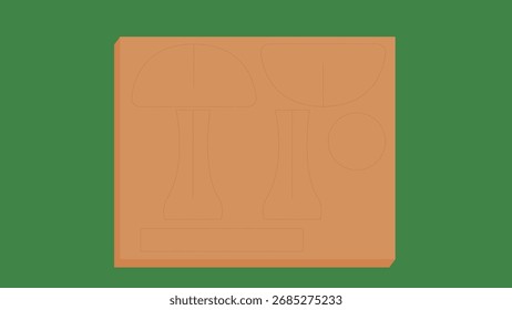 Mushroom craft on cardboard. Vector illustration on a green background