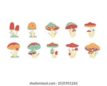 Mushroom Cute Design Element Set 