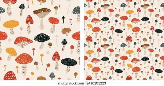 Mushroom Cute Gender Neutral Earthy Seamless Pattern Vector Illustration