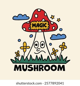 mushroom cute retro cartoon character illustration