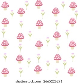 Cogumelo bonito sem emenda padrão vetor design, dia dos namorados repetir padrão