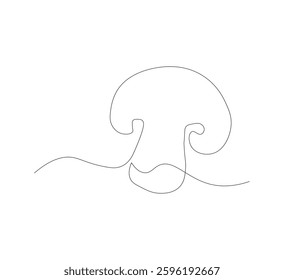 Mushroom cutout with continuous one line drawing. Mushroom one line drawing illustration. Fresh raw vegetable concept with continuous line art. Editable outline. White background