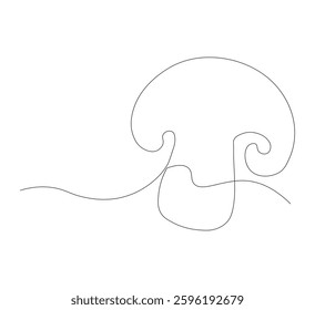 Mushroom cutout with continuous one line drawing. Mushroom one line drawing illustration. Fresh raw vegetable concept with continuous line art. Editable outline. White background