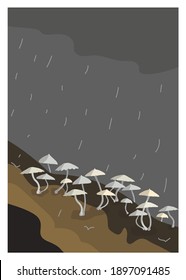 Mushroom dancing in the Rain - Cover Book Design simple vector art