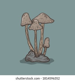 Mushroom-Design-Vektorgrafik auf Stein mit flachem Design-Stil