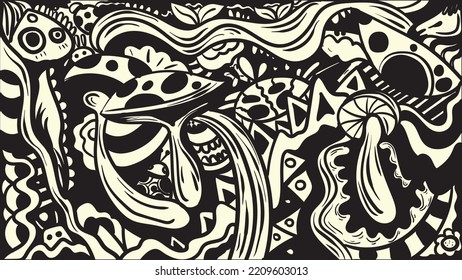 mushroom doodle art. vector illustration of mushroom pattern, perfect for restaurant and kitchen wallpaper