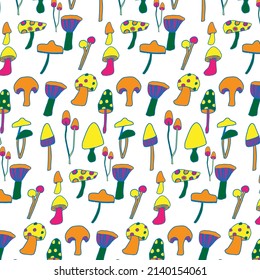 Mushroom doodle colorful pattern. Pattern in swatches. Vector illustration.