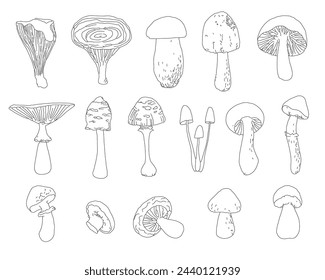 mushroom doodle icon, Collection of stylized or psychedelic mushrooms.