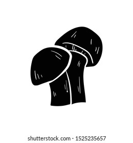 mushroom doodle icon vector hand drawing flat black
