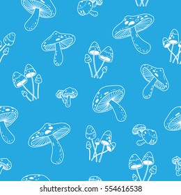 Mushroom doodle vector Seamless Pattern wallpaper background Blue