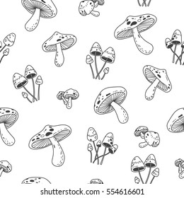 Mushroom doodle vector Seamless Pattern wallpaper background white
