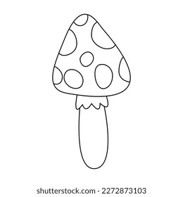 Mushroom with dots, Amanita poisonous, doodle style flat vector outline for coloring book