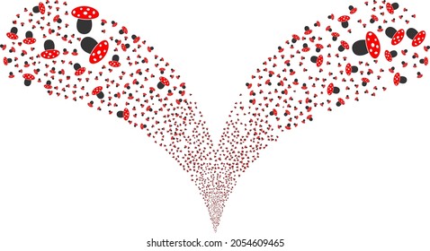 Mushroom double fireworks stream. Mushroom fireworks double fountain. Object fountain is organized from random mushroom symbols as fireworks.