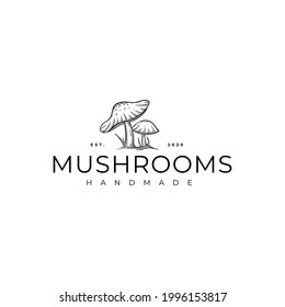 Mushroom Drawing Vintage Hipster Vector Illustration Template Icon Design
