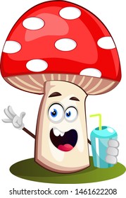 Pilz trinken Soda, Illustration, Vektorgrafik auf weißem Hintergrund.