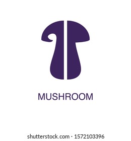 Mushroom element in flat simple style on white background. Mushroom icon, with text name concept template