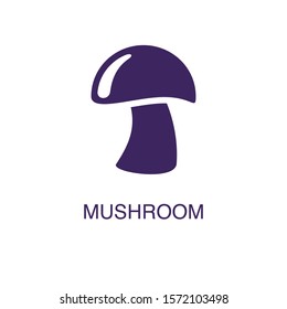 Mushroom element in flat simple style on white background. Mushroom icon, with text name concept template